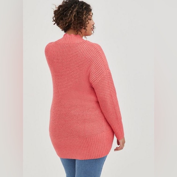 Torrid - Waffle Knit Open Front Sweater Coral - Picture 3 of 11